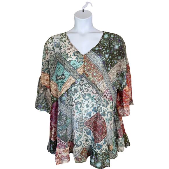NWT Arna York Collection Patchwork Paisley Tunic Top Plus Size 22/24 Boho - Picture 2 of 9